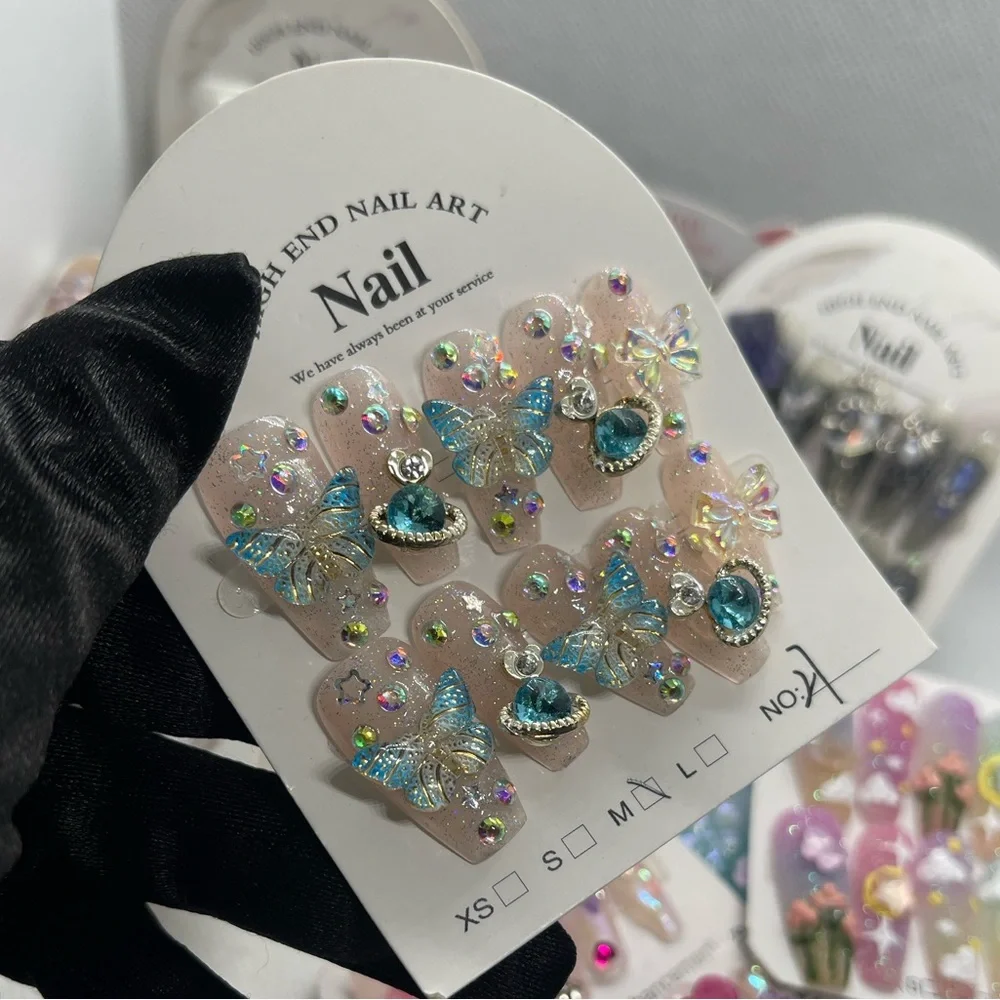 M size Butterfly Nail Art with Blue Accents